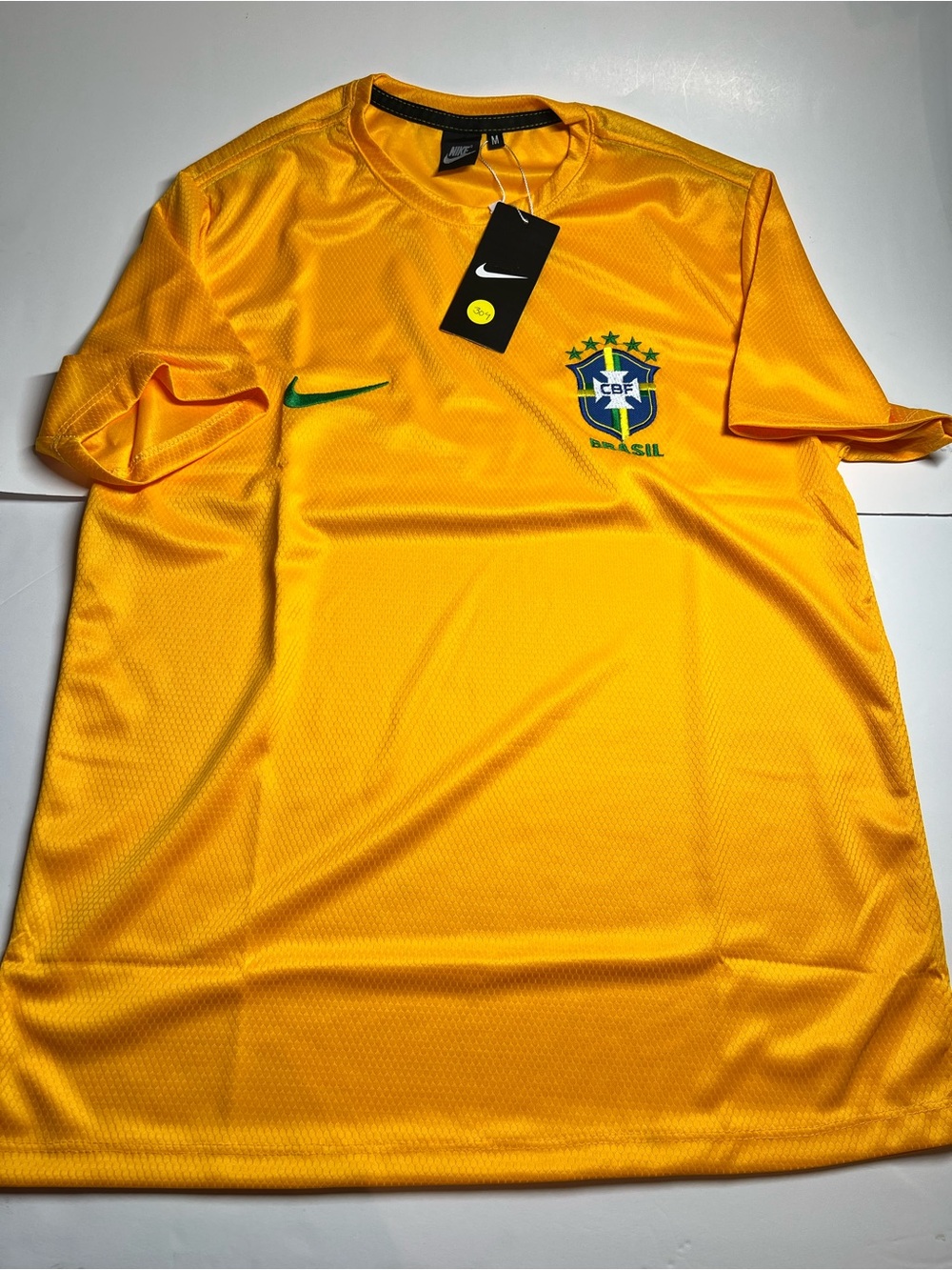 Nike Yellow and Green Brazil Crest Soccer Top